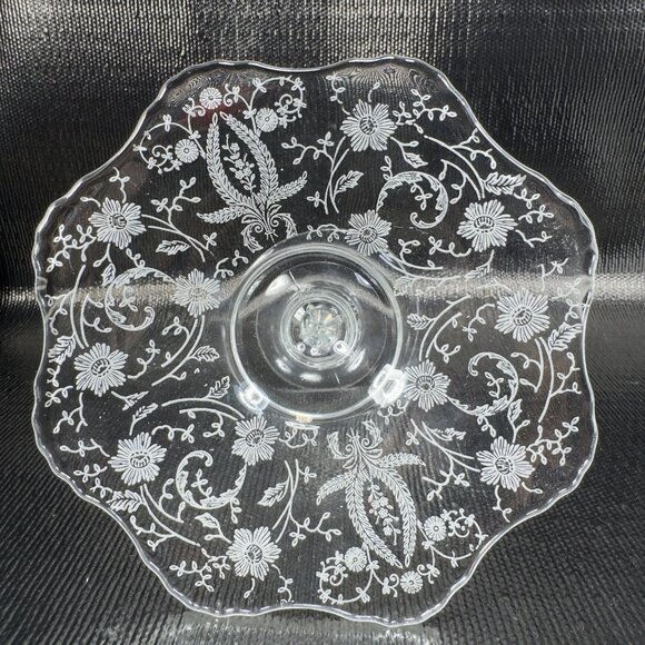 New Martinsville Viking Clear Footed Compote Etched Votives Manganese 365nm Set2 - Picture 9 of 15